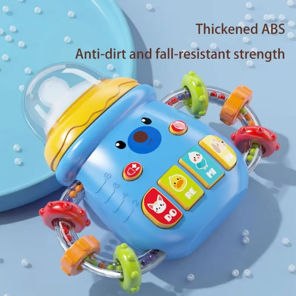 Newborn Baby Bottle Toy Teether Rattles Soothing Vocal Music Mobile Toddler Toys Educational Soft Electric Comfort Bottle