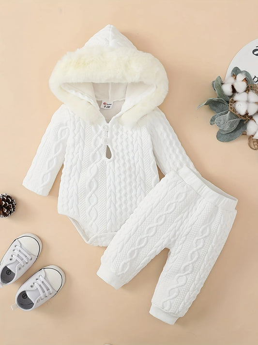 Toddler Baby Girl Fall Winter Outfits - Long Sleeve Hoodie Romper & Pants Clothing Set