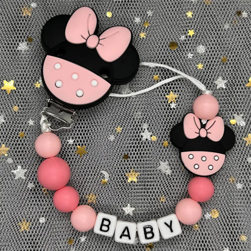Free Handmade Personalized Name Baby Pacifier Clips Chains Silicone Beads Teether Teething Toys Dummy Holder Pacifier Chain Gift