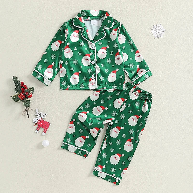 Children s Christmas Pajama Set with Reindeer Print Cozy Long Sleeve Top and Elastic Waist Pants for Boys and Girls 2 Piece