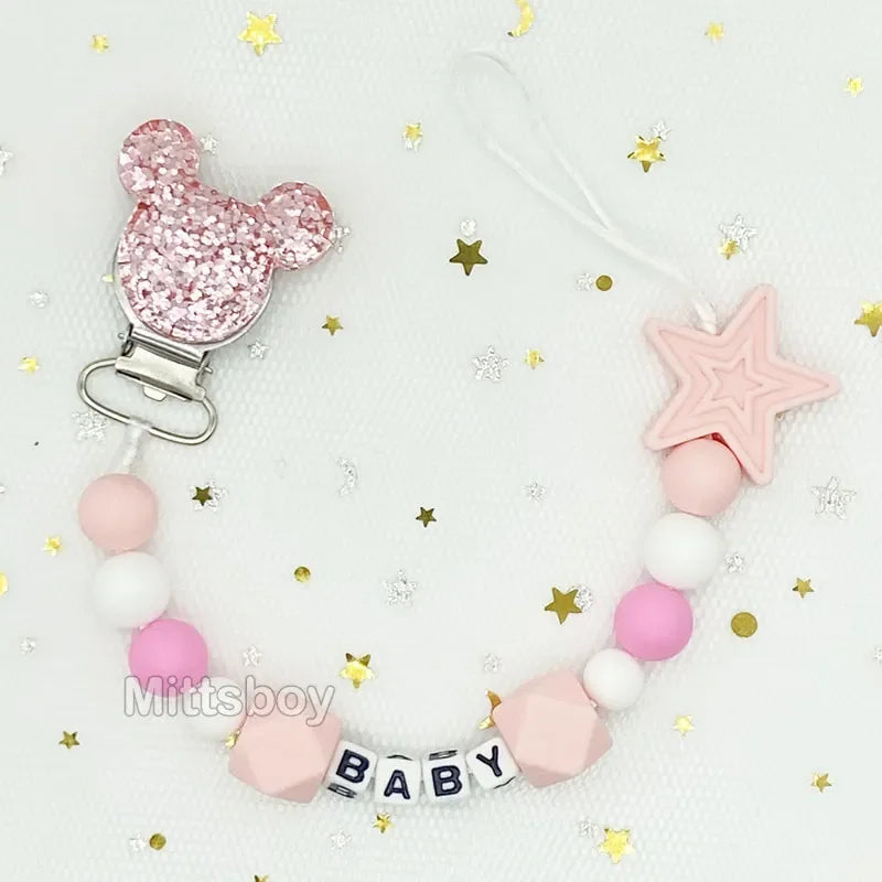 Free Handmade Personalized Name Baby Pacifier Clips Chains Silicone Beads Teether Teething Toys Dummy Holder Pacifier Chain Gift