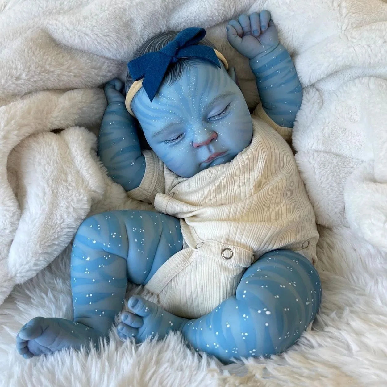 18inch Handmade Reborn Baby Avatar Doll Peaches Lifelike Painting Blue Elien Baby Collectible Art Doll Gifts for Children