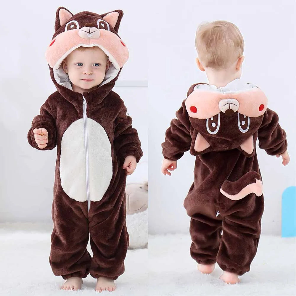 Baby Kigurumis Pajama Toddler Winter Cartoon Jumpsuit Boys Girls Plush Flannel Overalls Kids Bear Lion Penguin Dino Costumes